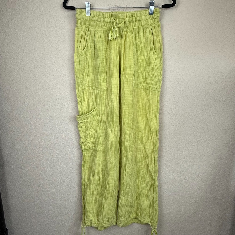 Rocks & Indigo Bohemian Gauzy Lime Cargo Pants Drawstring Waist Stretch Sz S?
